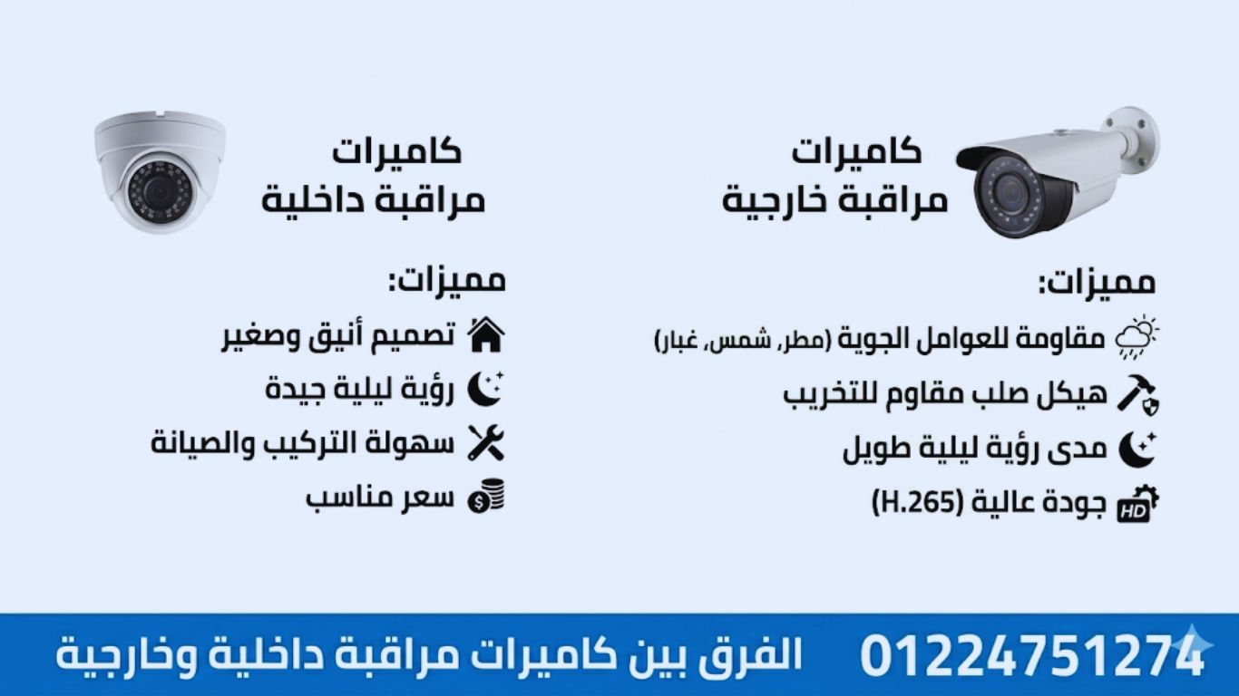 الفرق بين الكاميرات الداخلية والخارجية قبل التركيب