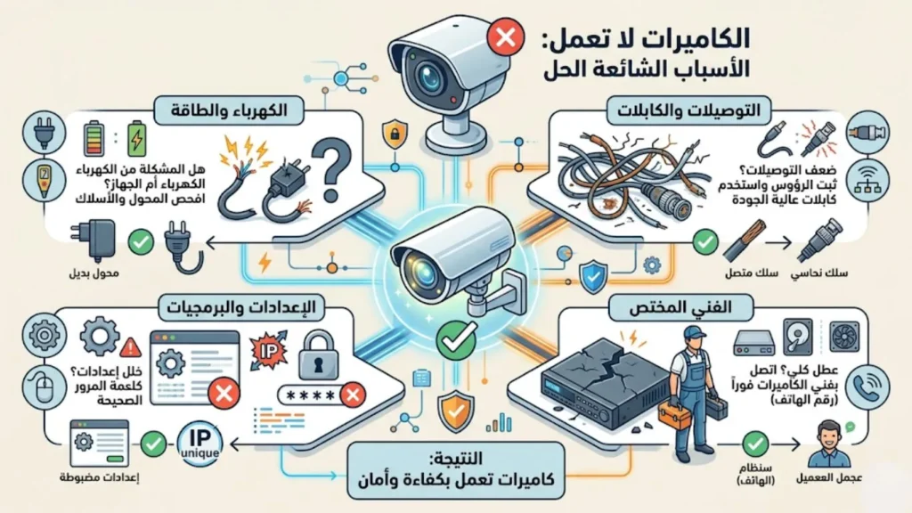 الكاميرات لا تعمل: الأسباب الشائعة وطريقة الحل